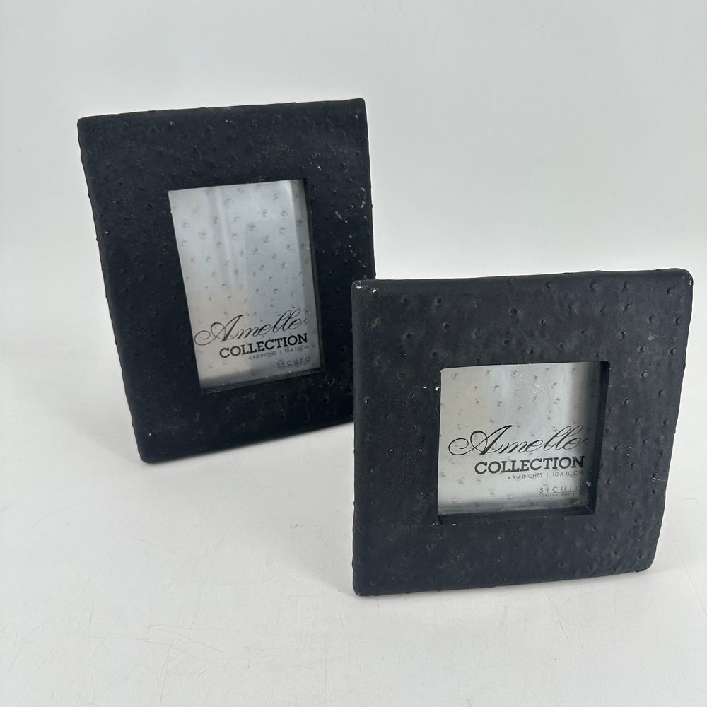 Heavy Stone Rustic Black Ostrich Texture Photo Frame Set Baroque‎ Gothic Pair